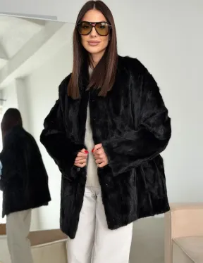 Шуба норковая из кусочков в стиле оверсайз - фото 0