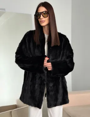 Шуба норковая из кусочков в стиле оверсайз - фото 7