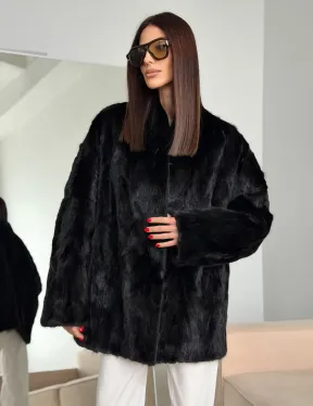 Шуба норковая из кусочков в стиле оверсайз - фото 8