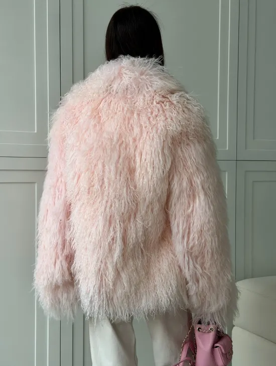Шуба из меха ламы - цвет розовый - фото 4