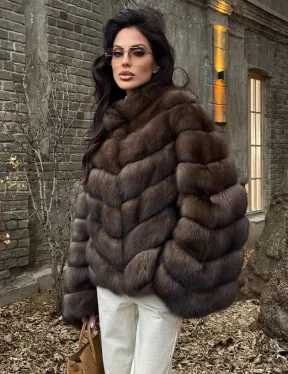 Роскошная шуба из меха соболя стойка воротник - седина 1/2 - фото 0