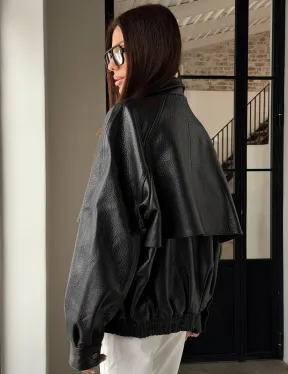 Черная весенняя куртка из кожи Joombo - фото 10