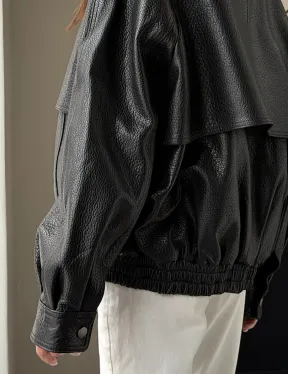 Черная весенняя куртка из кожи Joombo - фото 8