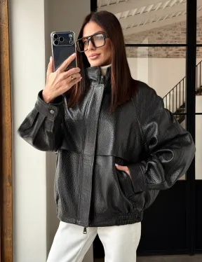 Черная весенняя куртка из кожи Joombo - фото 18