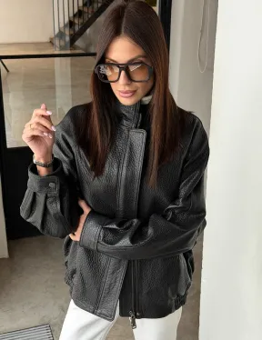 Черная весенняя куртка из кожи Joombo - фото 13