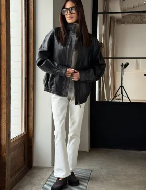 Черная весенняя куртка из кожи Joombo - фото 9