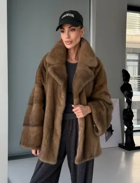 Женский норковый полушубок - английский воротник - фото 18
