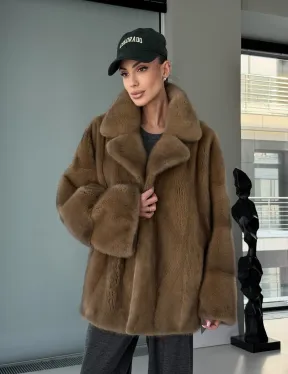 Женский норковый полушубок - английский воротник - фото 20