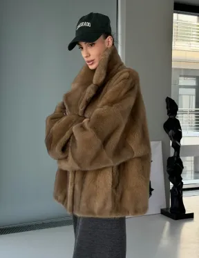 Женский норковый полушубок - английский воротник - фото 16