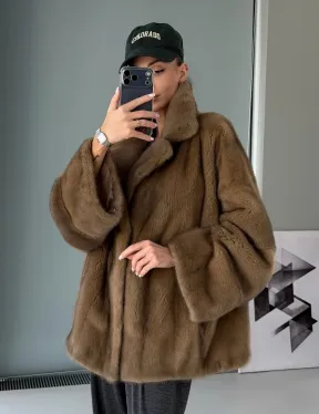 Женский норковый полушубок - английский воротник - фото 13