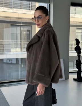 Короткий норковый полушубок - английский воротник - фото 11