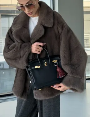 Короткий норковый полушубок - английский воротник - фото 5