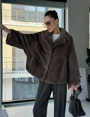 Короткий норковый полушубок - английский воротник - фото 18