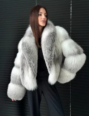 Шуба из меха арктической лисы - белая - фото 5