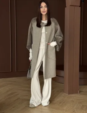 Женское пальто с меховыми рукавами из норки - фото 5