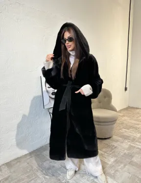 Шуба из канадской плюшевой норки BlackNafa с капюшоном - фото 2