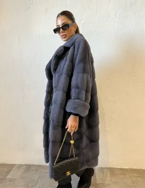 Шуба серого цвета из меха норки ПРЕМИУМ качества - фото 0