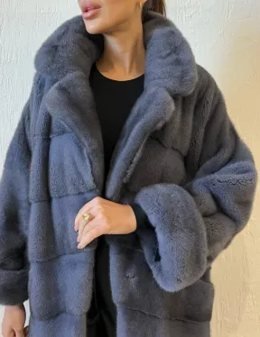 Шуба серого цвета из меха норки ПРЕМИУМ качества - фото 3