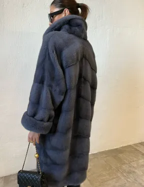 Шуба серого цвета из меха норки ПРЕМИУМ качества - фото 4