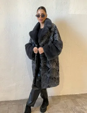 Шуба из меха каракульчи с отделкой из норки - фото 7