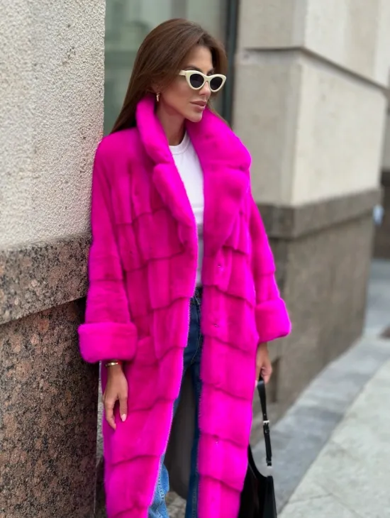 Розовая норковая шуба - фото 1