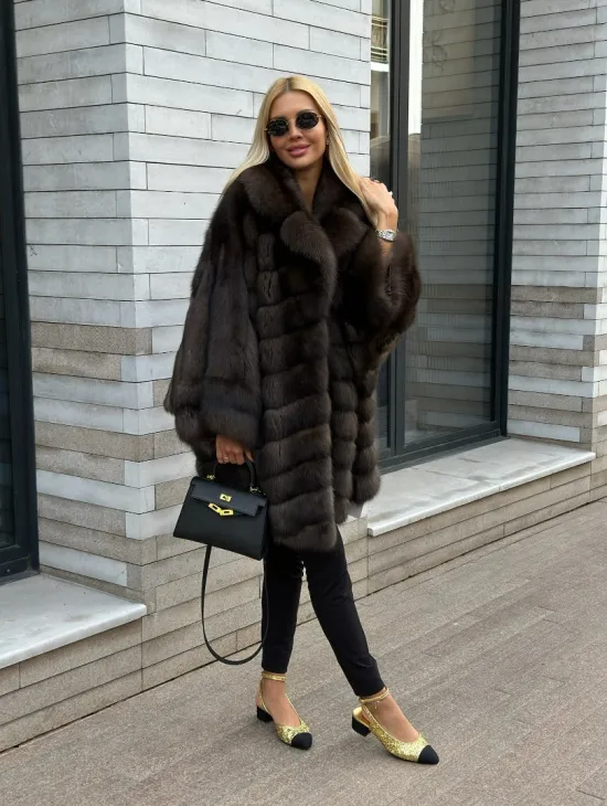 Шуба из натурального меха баргузинского соболя (седина 2) - фото 5