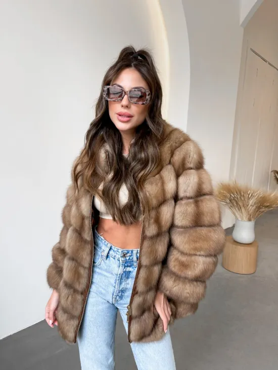 Шуба из куницы на молнии - фото 1