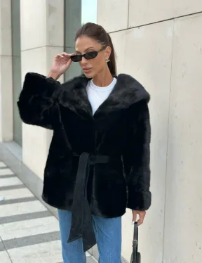 Черная норковая шуба с капюшоном - автоледи - фото 1