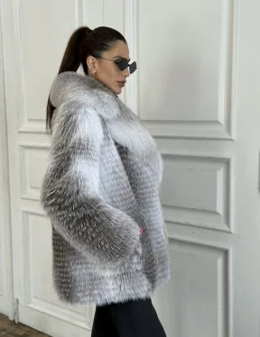 Шуба из меха арктической лисы - серая - фото 4