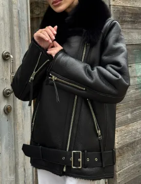 Дубленка из натуральной овчины с мехом песца - фото 3