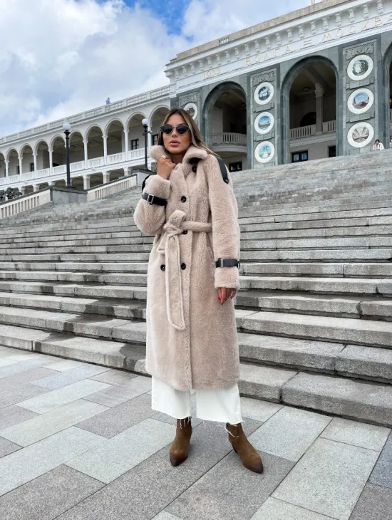 Шуба из натуральной овчины - цвет молочный - фото 3