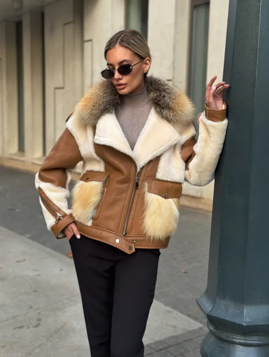 Стильная дубленка из мериноса - цвет кэмел - фото 10