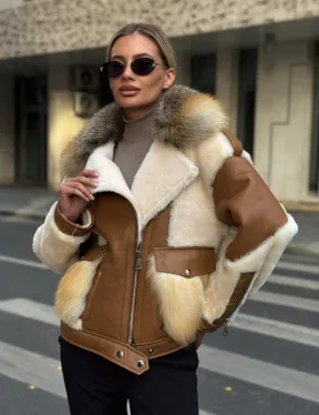 Стильная дубленка из мериноса - цвет кэмел - фото 5