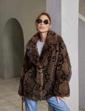 Жакет норковый роспуск английский воротник, принт - фото 1