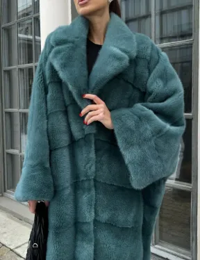 Шуба из меха норки в стиле Oversize - цвет тиффани - фото 2