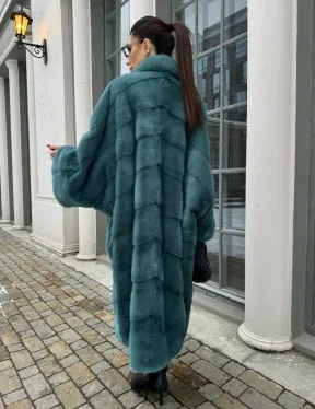 Шуба из меха норки в стиле Oversize - цвет тиффани - фото 8