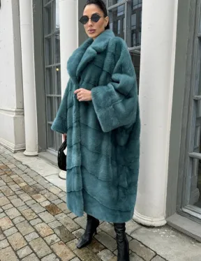 Шуба из меха норки в стиле Oversize - цвет тиффани - фото 5