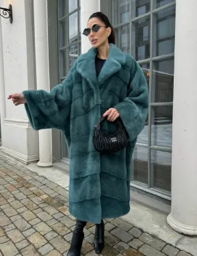 Шуба из меха норки в стиле Oversize - цвет тиффани - фото 12