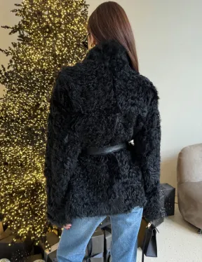 Двусторонняя дублёнка, мех тиградо - цвет черный - фото 4