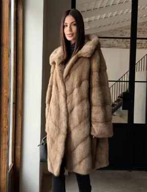 Норковая шуба с капюшоном - цвет пастель - фото 12