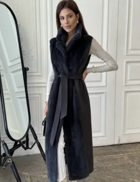 Пальто из кашемира с отделкой из меха норки - фото 1