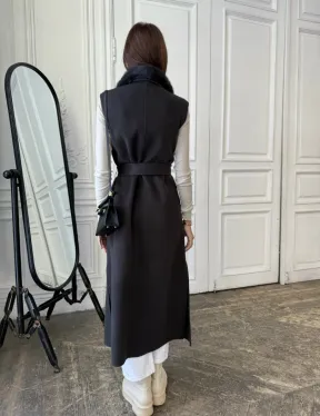 Пальто из кашемира с отделкой из меха норки - фото 5