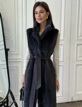 Пальто из кашемира с отделкой из меха норки - фото 0