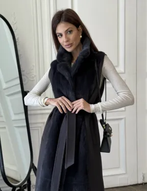 Пальто из кашемира с отделкой из меха норки - фото 2