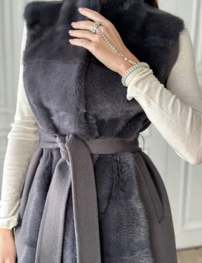 Элегантное пальто из кашемира с мехом норки - фото 2
