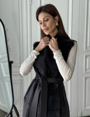 Элегантное пальто из кашемира с мехом норки - фото 1