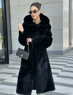 Шуба норка BLACKGLAMA с капюшоном - фото 0