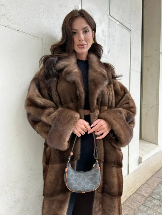 Норковая шуба NAFA соболиного натурального цвета - фото 0