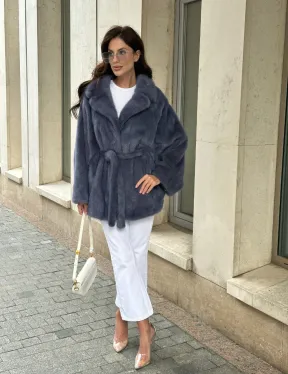 Шуба норковая летучая мышь - цвет джинс - фото 8