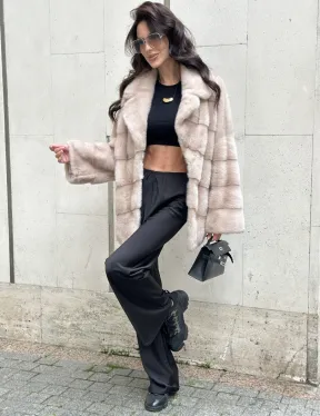 Шуба из меха норки английский воротник пудра - фото 11